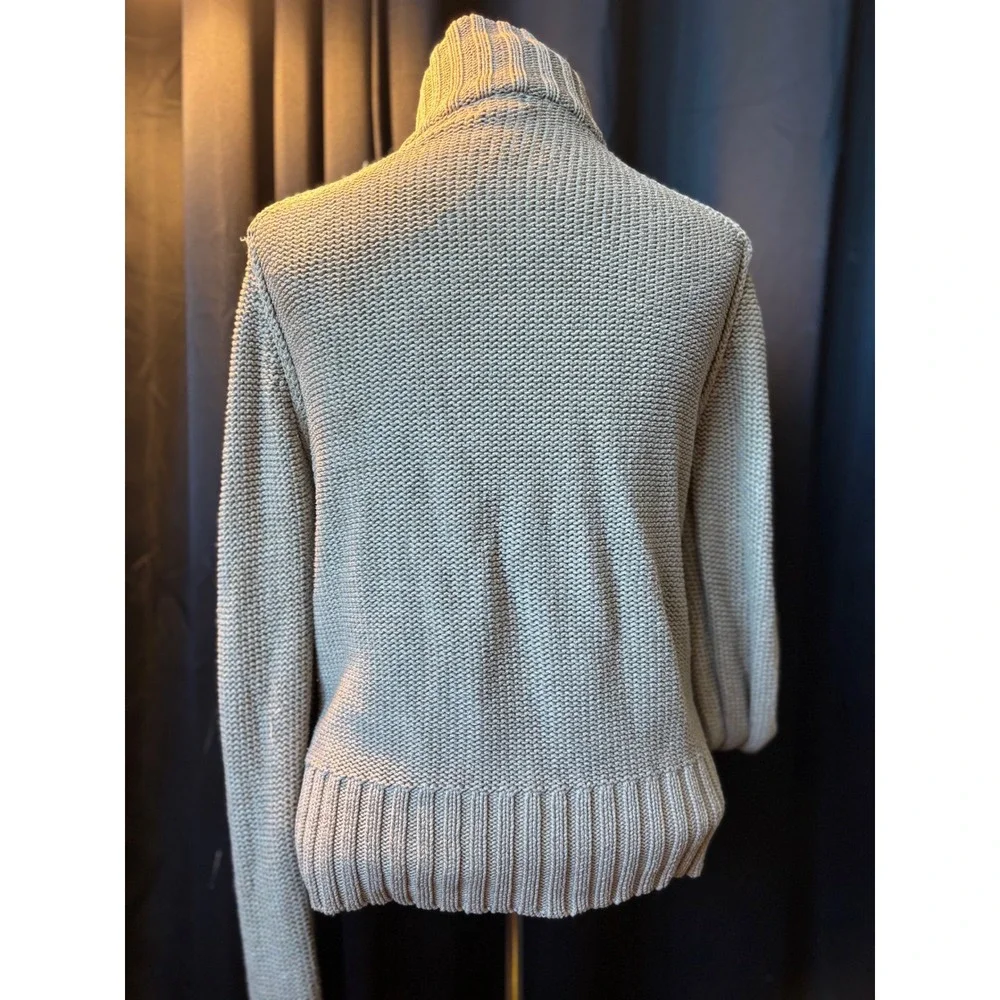 Old Navy Tan‎ Beige Cable Knit Full Zip Mock Neck Chunky Sweater  Womens M